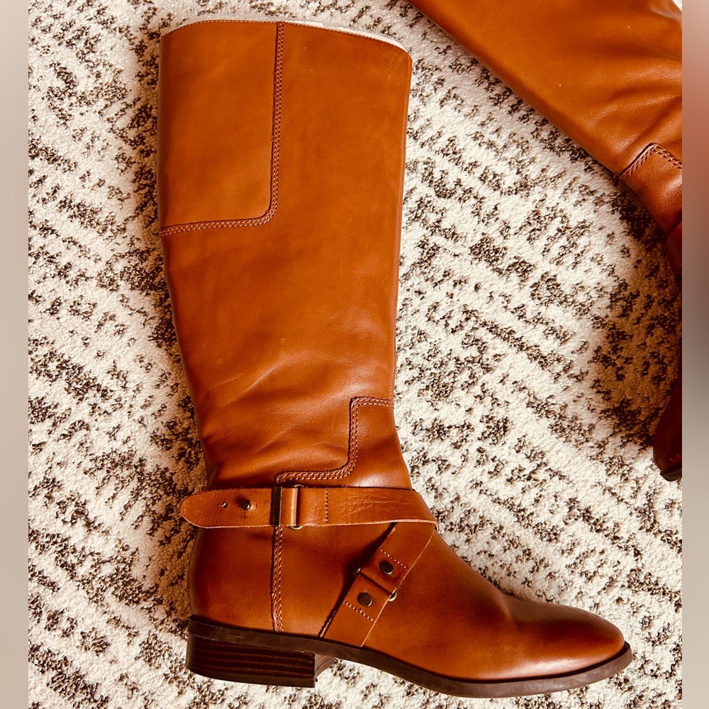 Nine West Blogger Tall Cognac Leather Zippered Riding Boots Size 7 - Picture 4 of 15